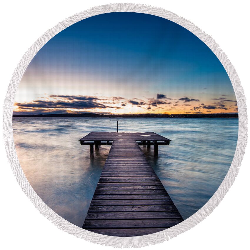 Ammersee Round Beach Towel featuring the photograph A Stormy Day Ends by Hannes Cmarits
