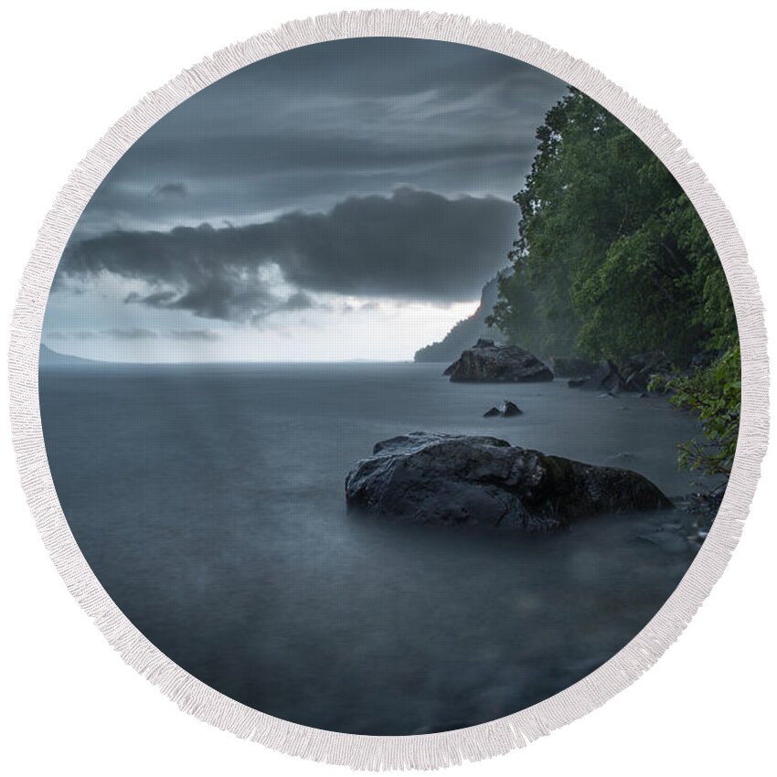 Aboriginal Round Beach Towel featuring the photograph A Stormy Day In The Bay by Jakub Sisak