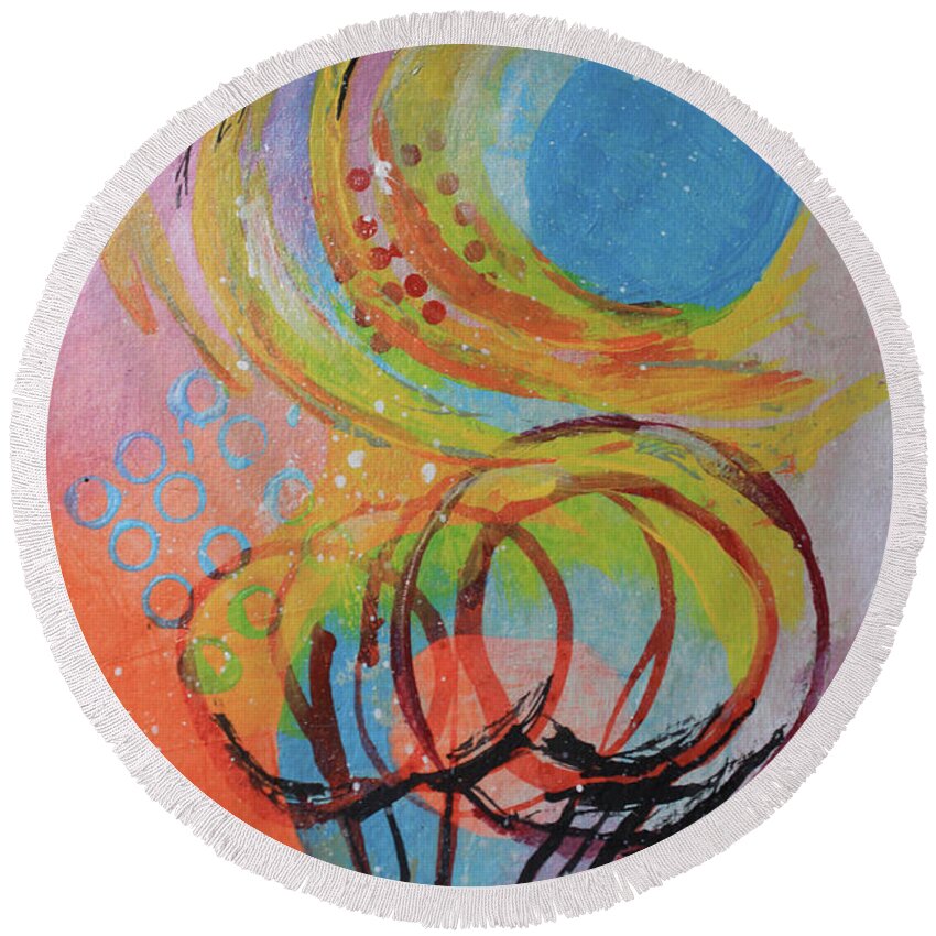 Bright Round Beach Towel featuring the mixed media A Sunny Day by April Burton