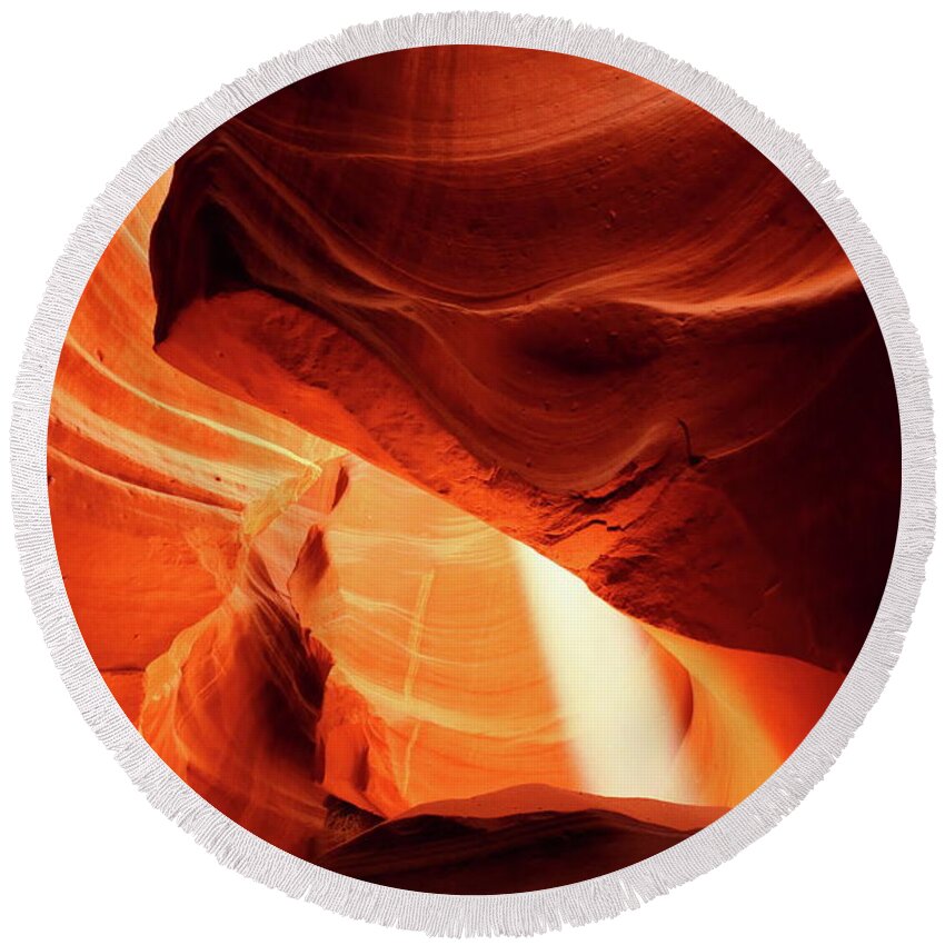  Antelope Slot Canyon Round Beach Towel featuring the photograph A Symphony In Sandstone by Christiane Schulze Art And Photography