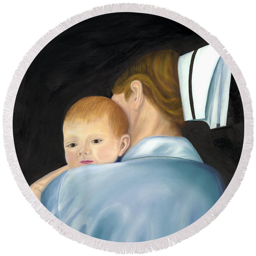 Nurse Round Beach Towel featuring the painting Comforting A Tradition of Nursing by Marlyn Boyd