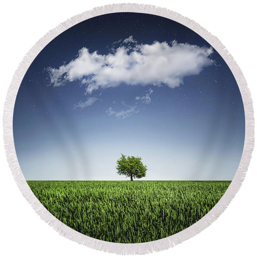 Autumn Round Beach Towel featuring the photograph A tree covered with cloud by Bess Hamiti