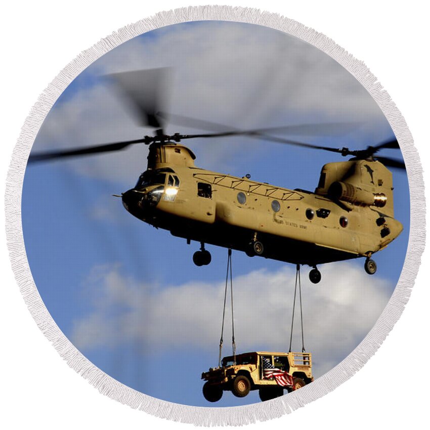 Afghanistan Round Beach Towel featuring the photograph A U.s. Army Ch-47 Chinook Helicopter by Stocktrek Images