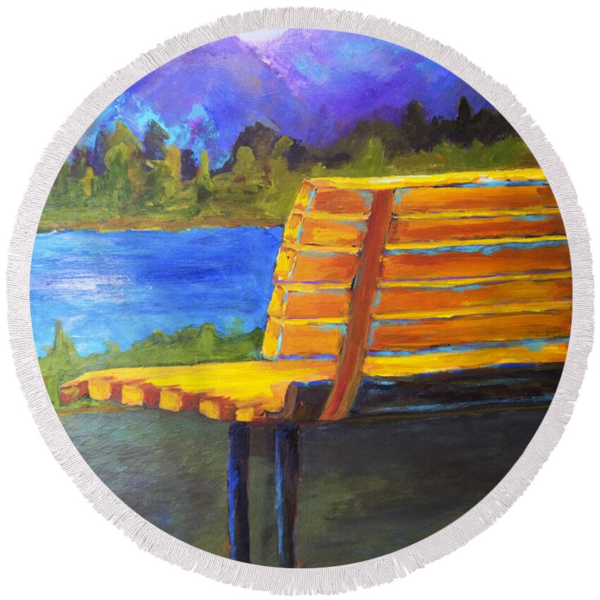 Landscape Round Beach Towel featuring the painting A View for Two by Jo-Anne Gazo-McKim