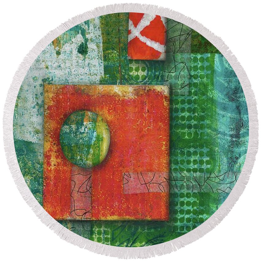 Abstract Round Beach Towel featuring the painting A View by Laurel Englehardt