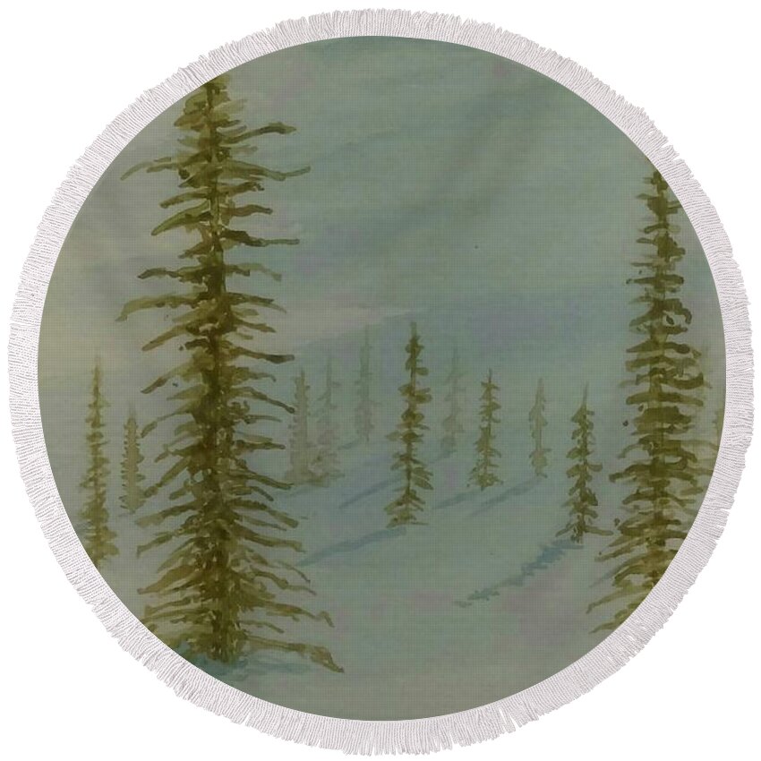 Winter Round Beach Towel featuring the painting A Winter Walk by Stacy C Bottoms
