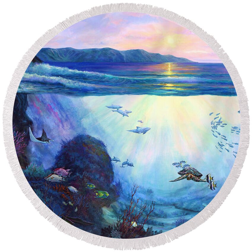 Large Sea Painting Round Beach Towel featuring the painting A World Apart by Lynne Pittard
