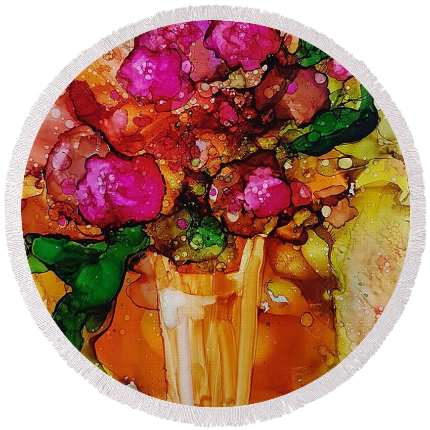 Bright Round Beach Towel featuring the mixed media Aaaah Spring by Francine Dufour Jones