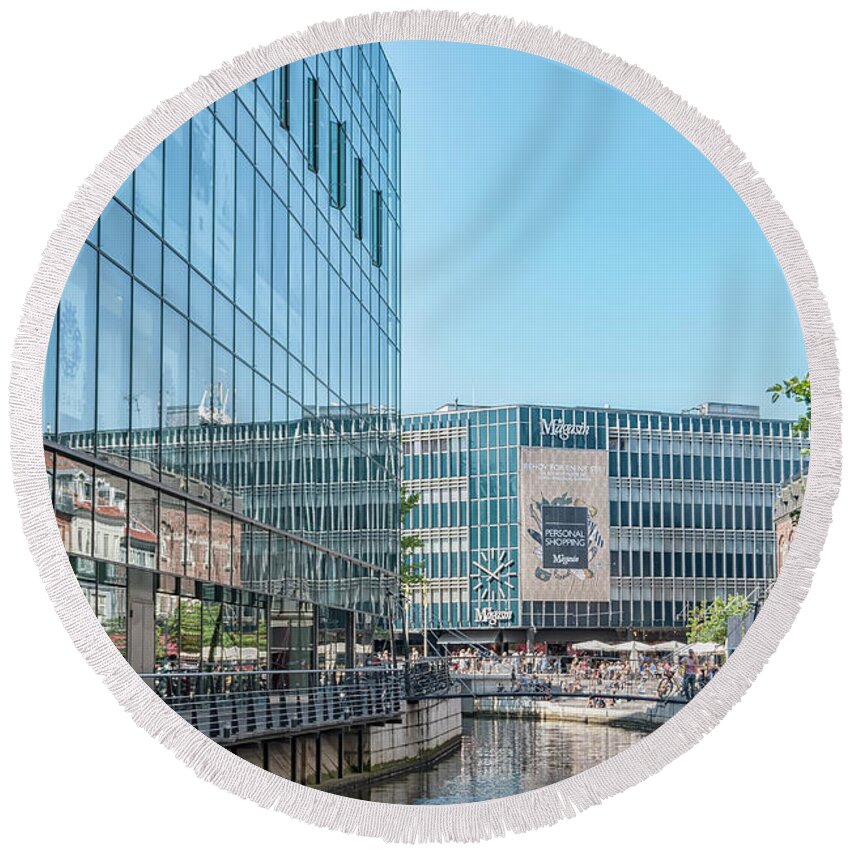 Aarhus Round Beach Towel featuring the photograph Aarhus Lunchtime Canal Scene by Antony McAulay