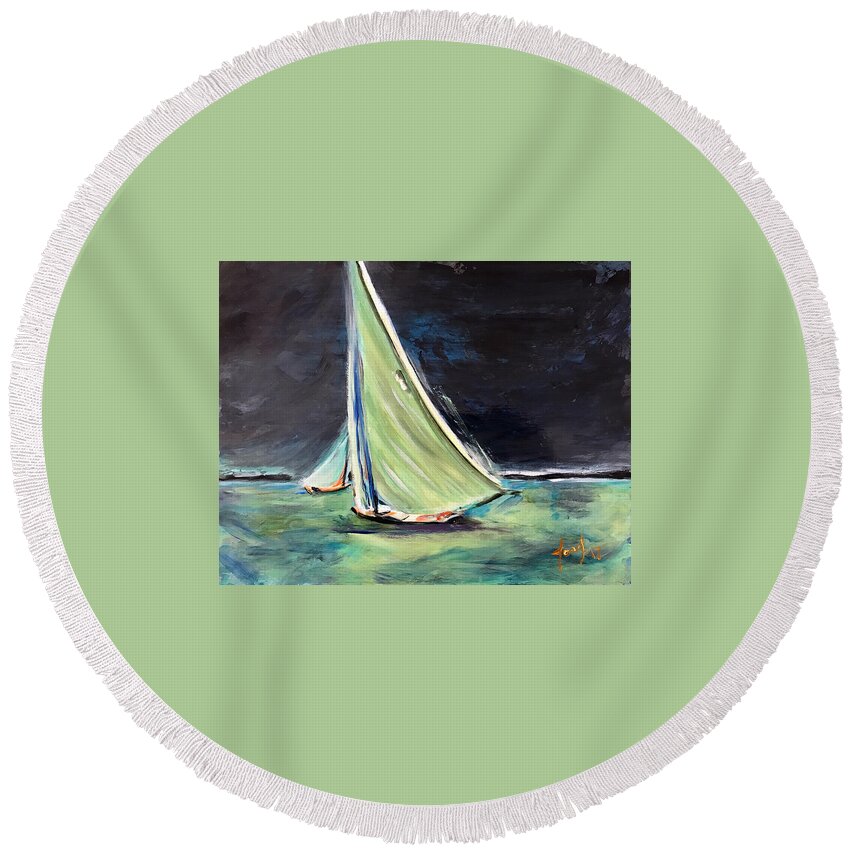 Hope Town Round Beach Towel featuring the painting Abaco Dinghy Race I by Josef Kelly
