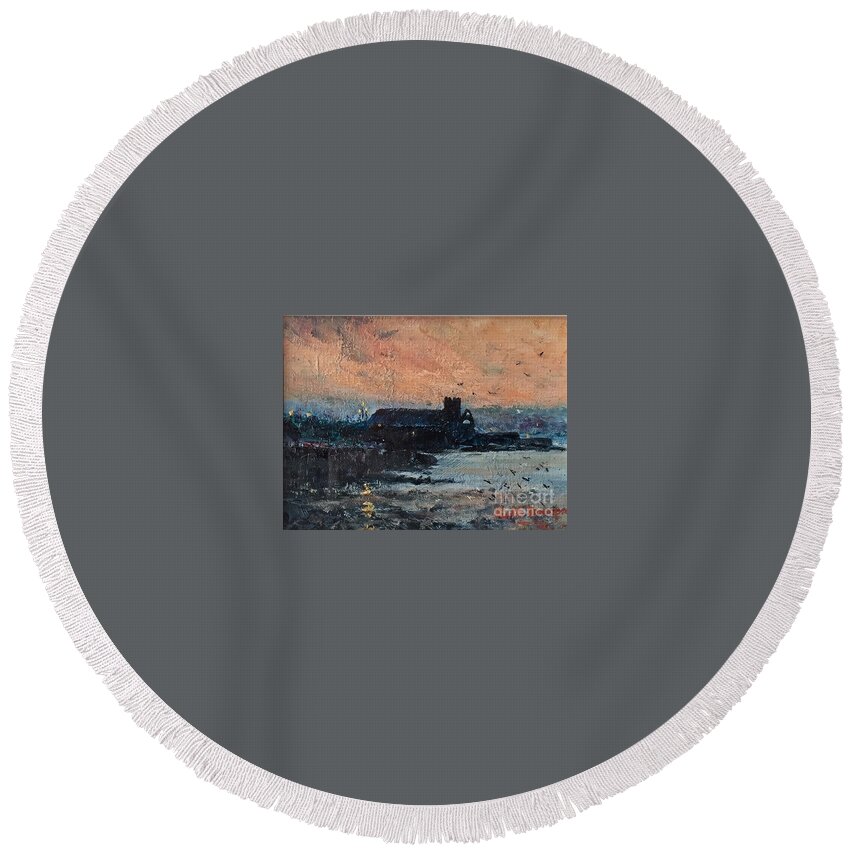 Abbeyside Church Round Beach Towel featuring the painting Abbeyside Church, Dungarvan, County Waterford by Keith Thompson