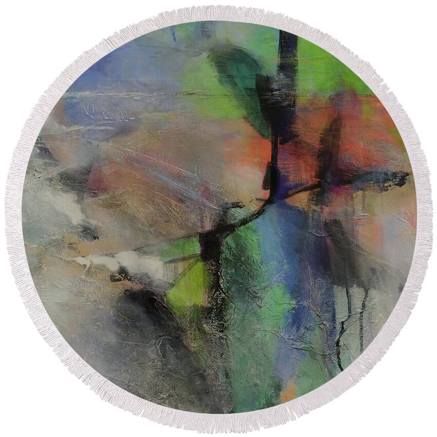 Abstract. Painting Round Beach Towel featuring the painting About Time Abstract Painting by Chris Hobel