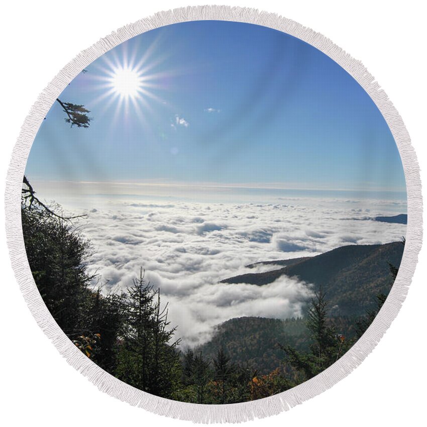 Clouds Round Beach Towel featuring the photograph Above the Clouds by Doug Ash