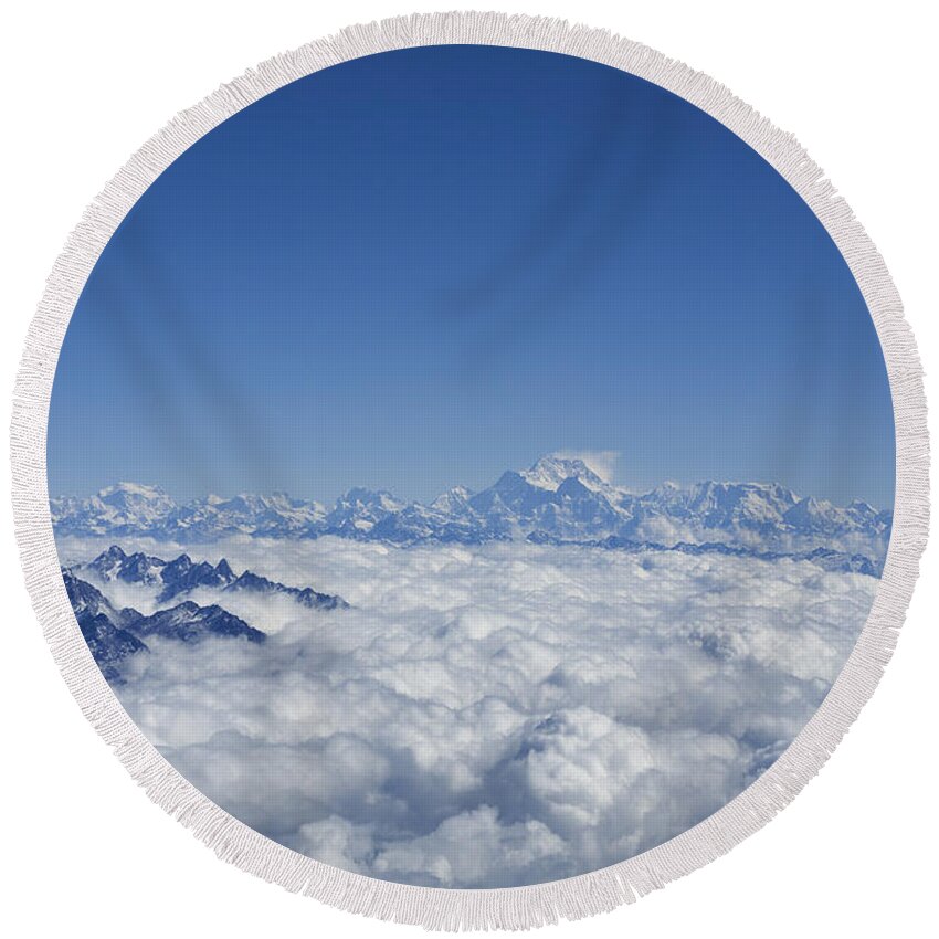 Everest Round Beach Towel featuring the photograph Above the clouds by Ivan Slosar