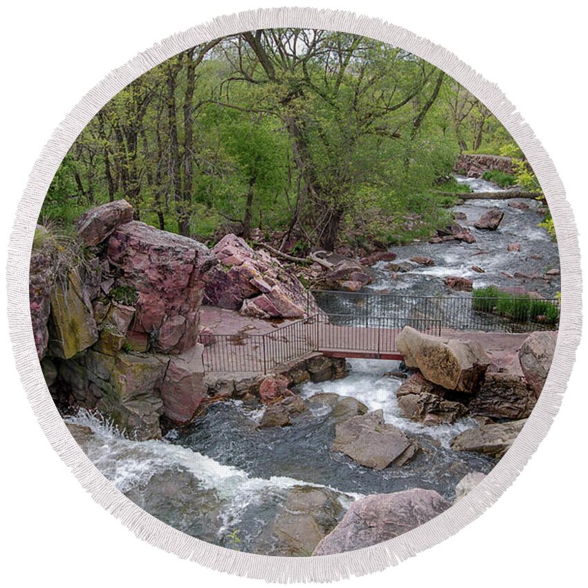 Pipestone National Monument Round Beach Towel featuring the photograph Above Winnewissa Falls 2 by Greni Graph