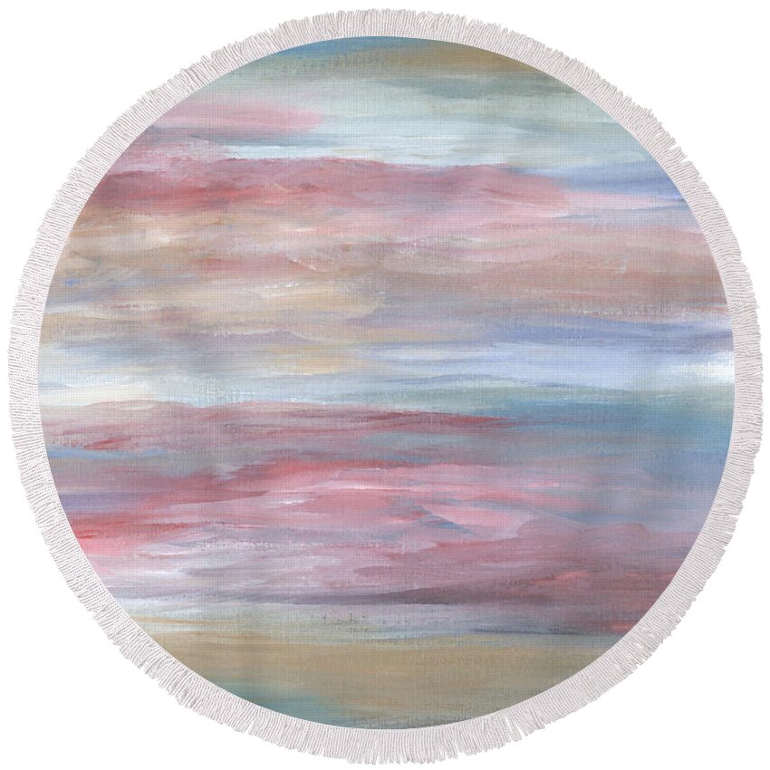 Abstract Round Beach Towel featuring the painting Abstract 16 by Lucie Dumas