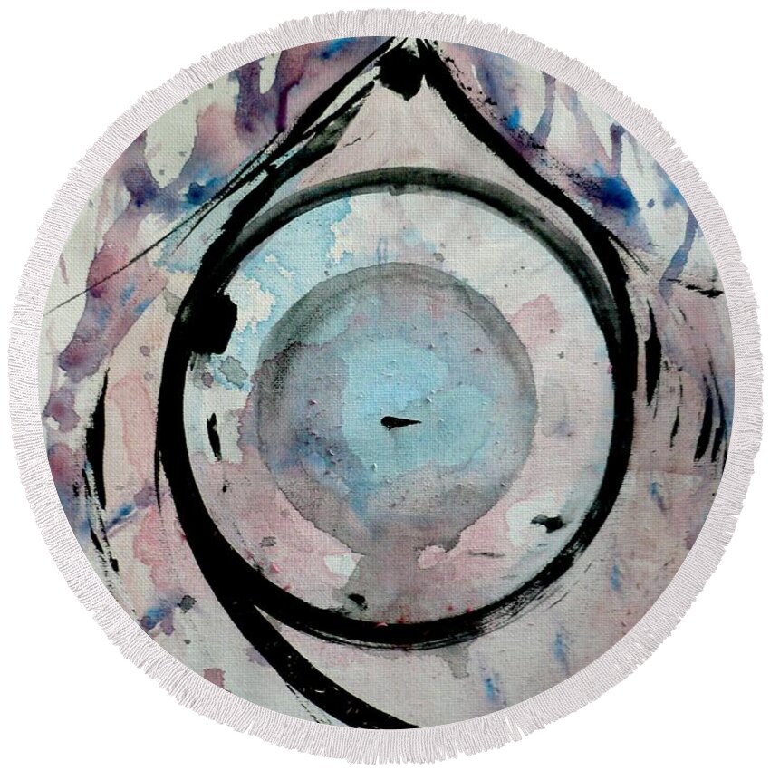 Abstract Round Beach Towel featuring the painting Abstract 16 by 'REA' Gallery