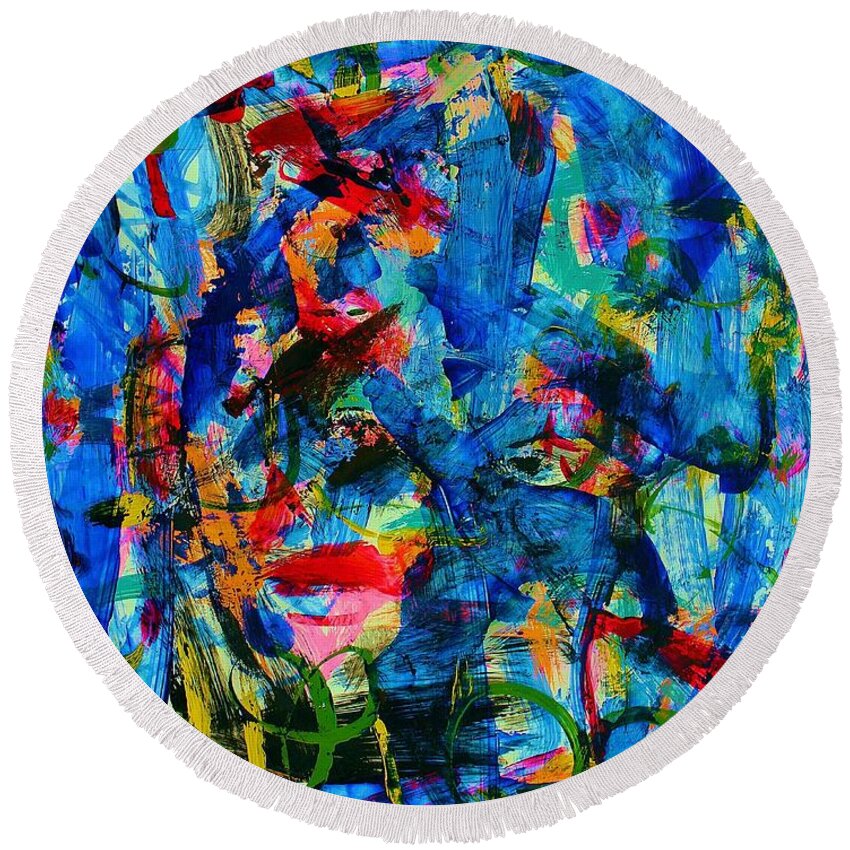 Abstract Round Beach Towel featuring the painting Abstract 6 by Natalie Holland