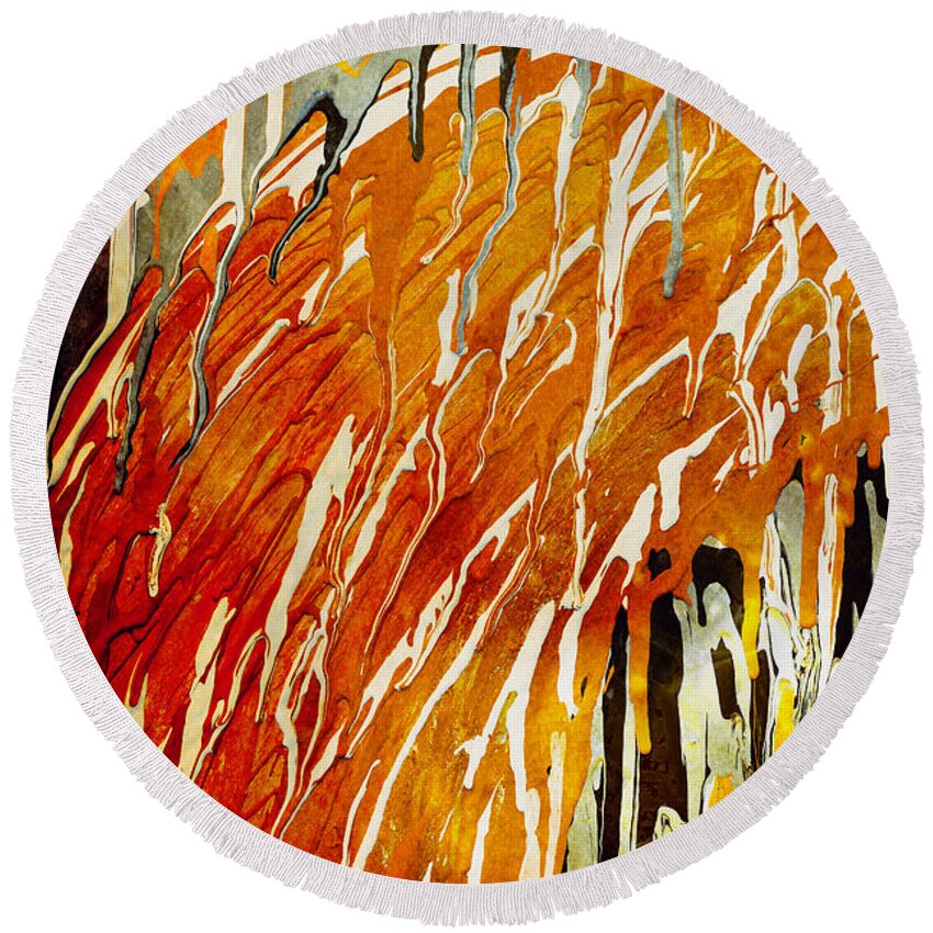 Abstract Round Beach Towel featuring the painting Abstract A162916 by Mas Art Studio