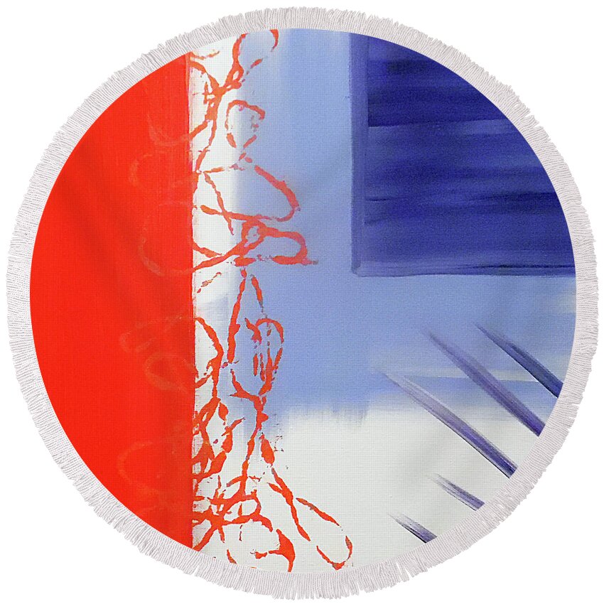 Red White Blue Round Beach Towel featuring the painting Abstract America by Jilian Cramb - AMothersFineArt