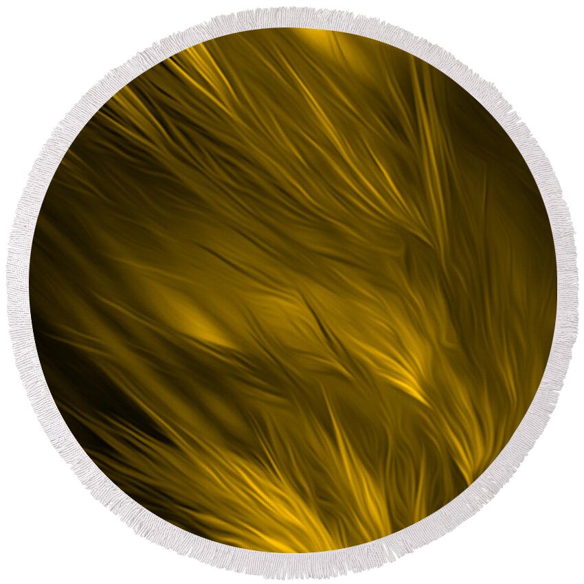 Rgiada Round Beach Towel featuring the digital art Abstract art - Feathered path gold by RGiada by Giada Rossi