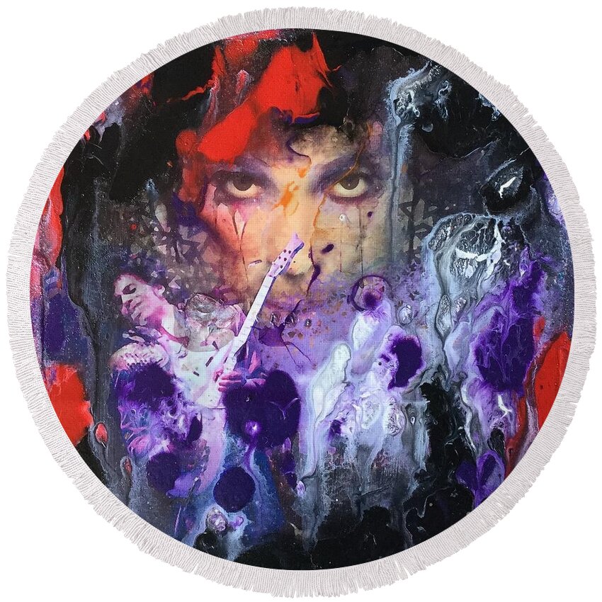 Abstract Art Prince Round Beach Towel featuring the painting Abstract Art Prince by Carl Gouveia