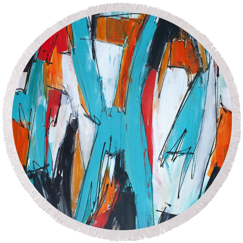 Abstract Round Beach Towel featuring the painting Abstract Art Two by Lynne Taetzsch
