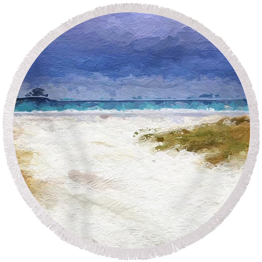 Anthony Fishburne Round Beach Towel featuring the digital art Abstract Beach Horizon by Anthony Fishburne