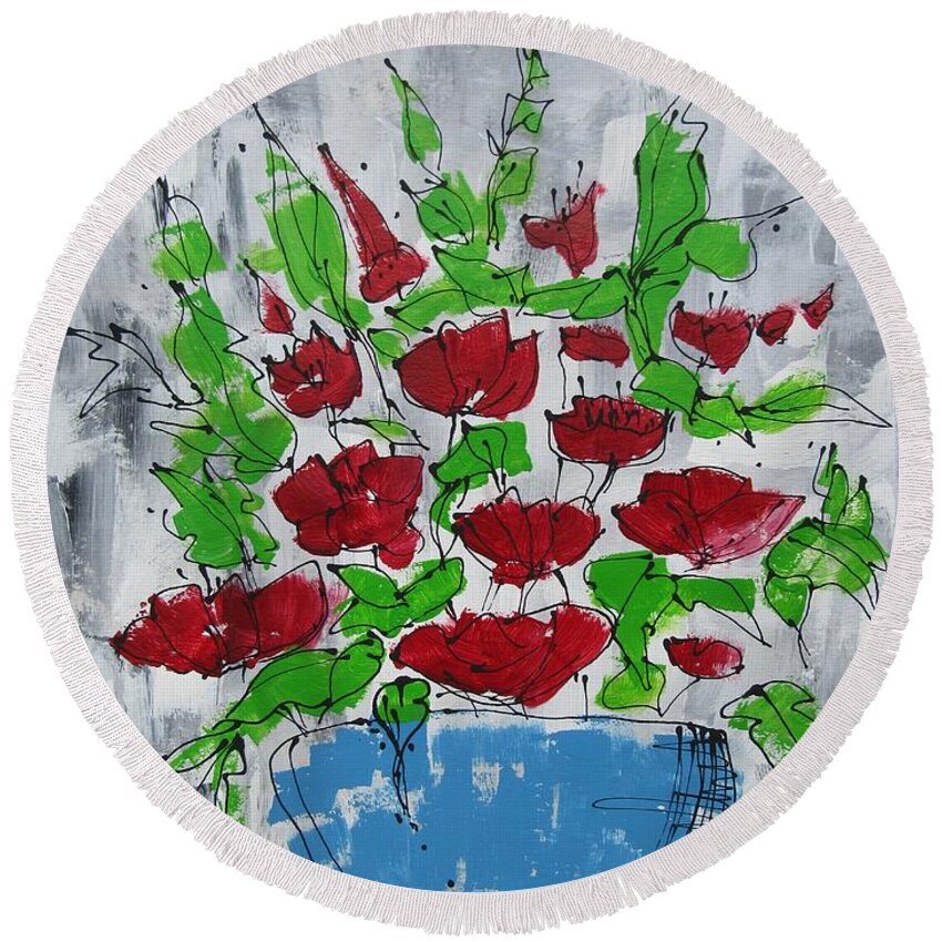 Abstract Round Beach Towel featuring the painting Abstract Bouquet by Louise Adams