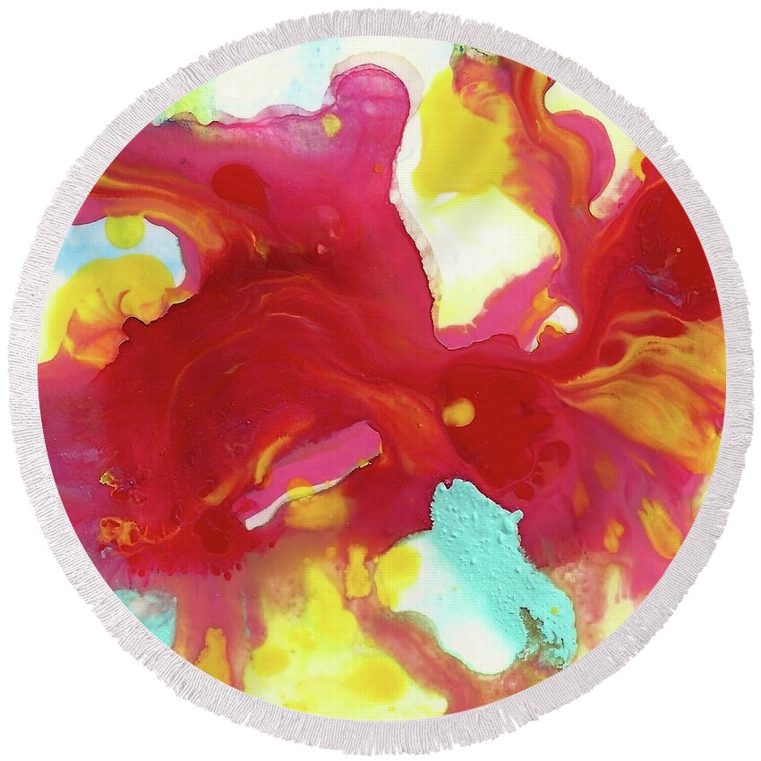 Animal Round Beach Towel featuring the mixed media Abstract Butterfly Floral by Amy Vangsgard