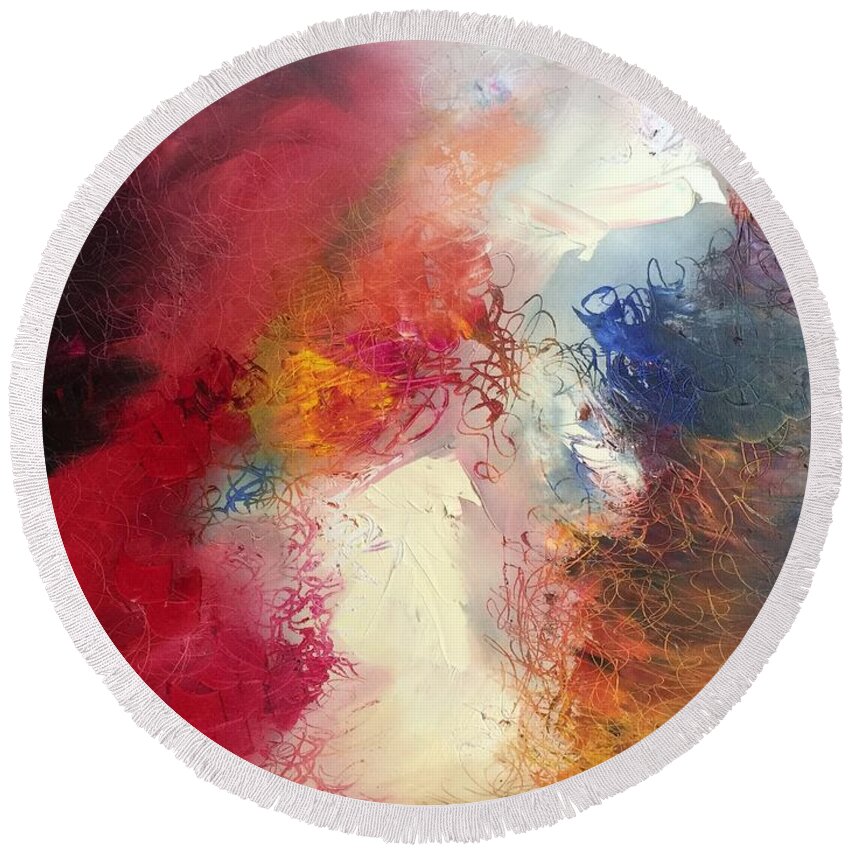 Canvas Round Beach Towel featuring the painting Abstract by Carrie Maurer