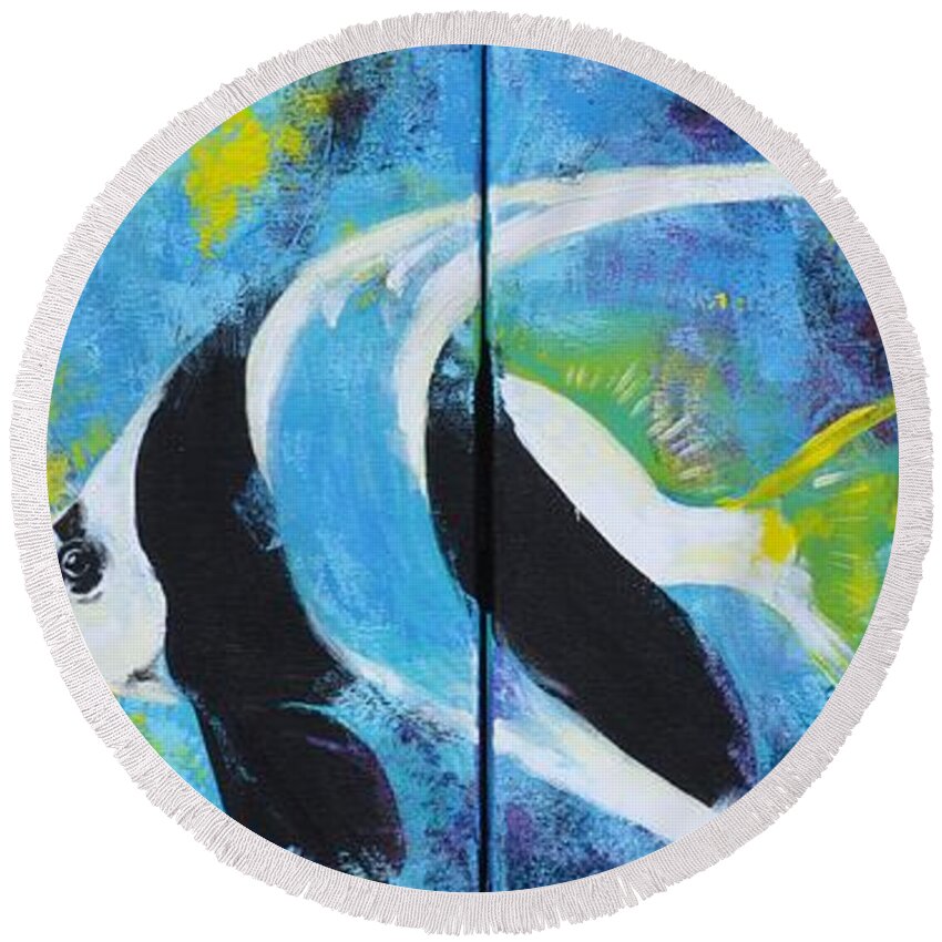 Heniochus Acuminatus Round Beach Towel featuring the painting Abstract Chinese Banner by Eduard Meinema