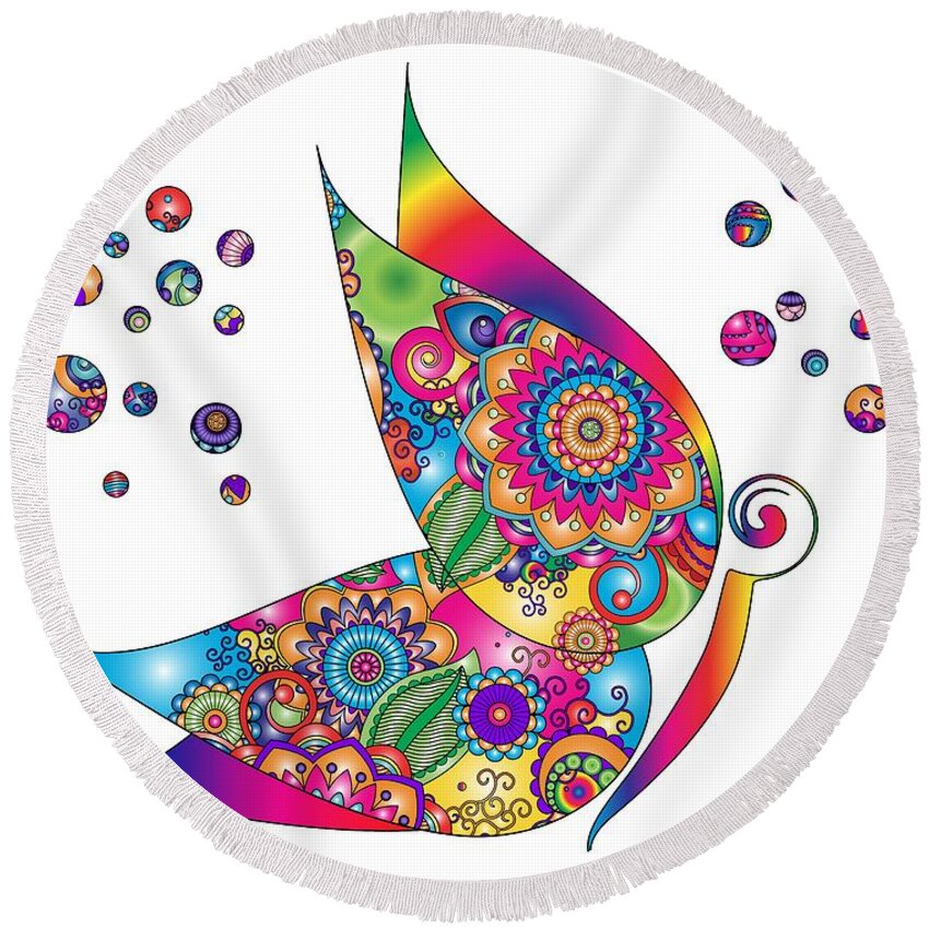 Butterfly Round Beach Towel featuring the digital art Abstract Colorful Butterfly by Serena King