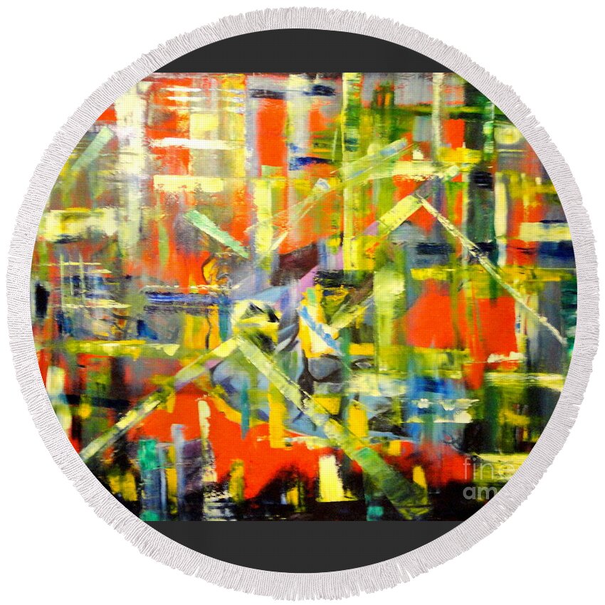 Colorful Abstract Round Beach Towel featuring the painting LINES and COLORS by Dagmar Helbig