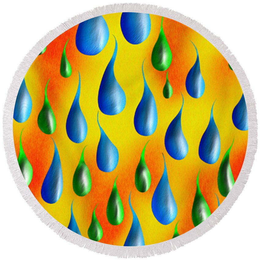 Drop Round Beach Towel featuring the painting Greoforio V3 - pure rain by Cersatti