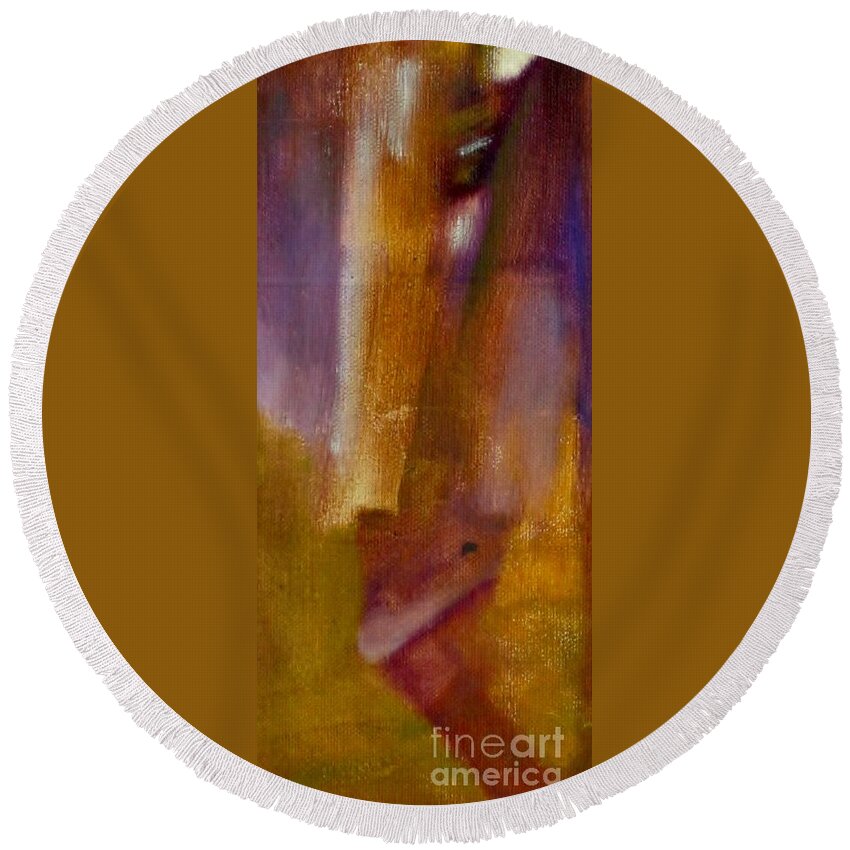 Abstract Round Beach Towel featuring the painting Abstract Face by Patricia Cleasby