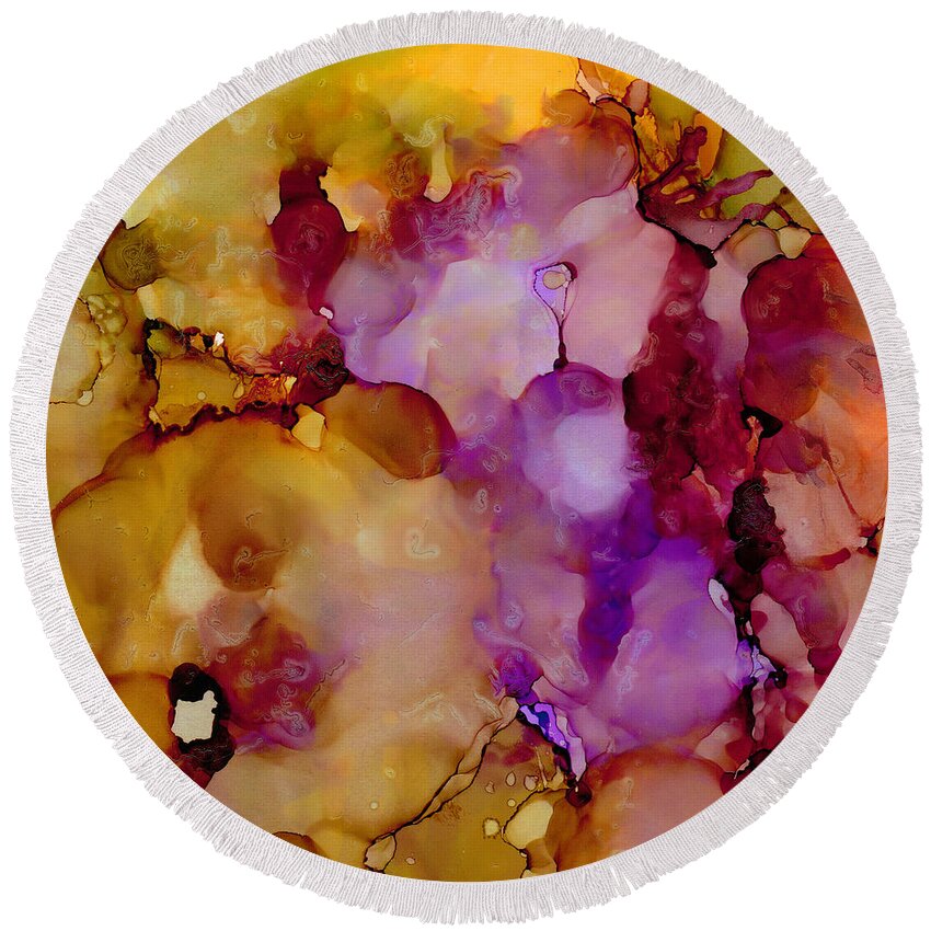 Floral Round Beach Towel featuring the painting Abstract Floral #22 by Laurie Williams