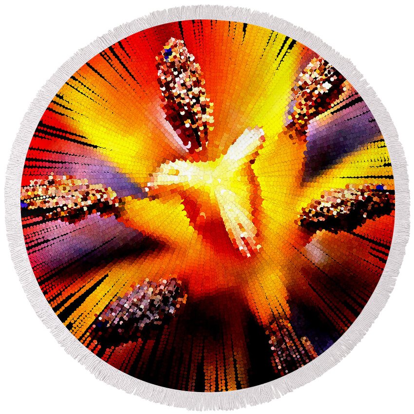 Flower Round Beach Towel featuring the painting Abstract Flower Macro by Bruce Nutting