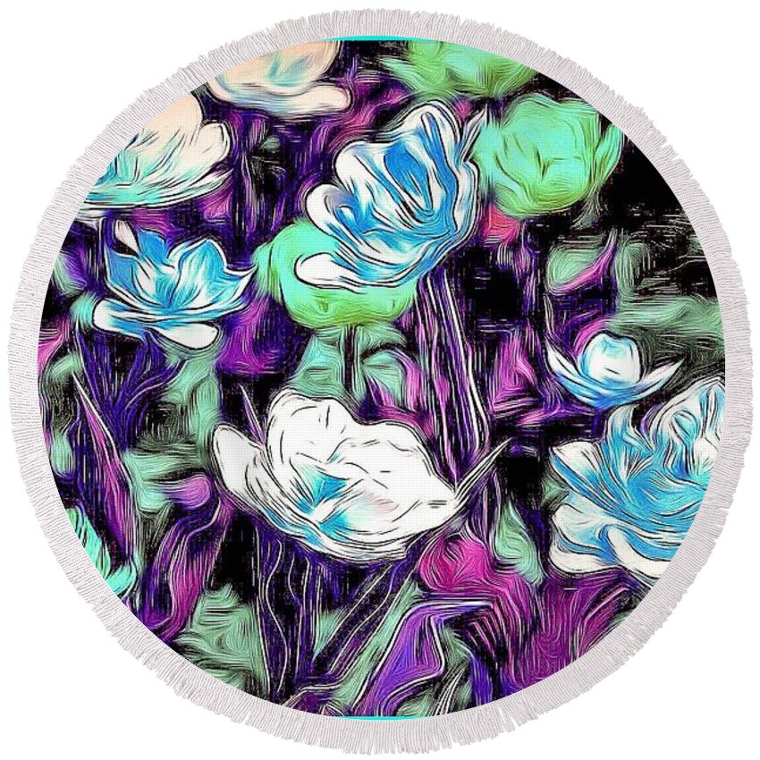 Abstract Flowers Round Beach Towel featuring the digital art Abstract Flowers by Don Wright