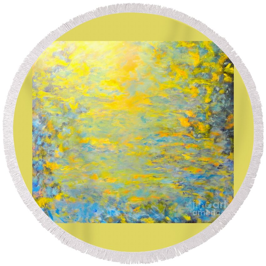 Gold Round Beach Towel featuring the painting Blue And Gold by Dagmar Helbig