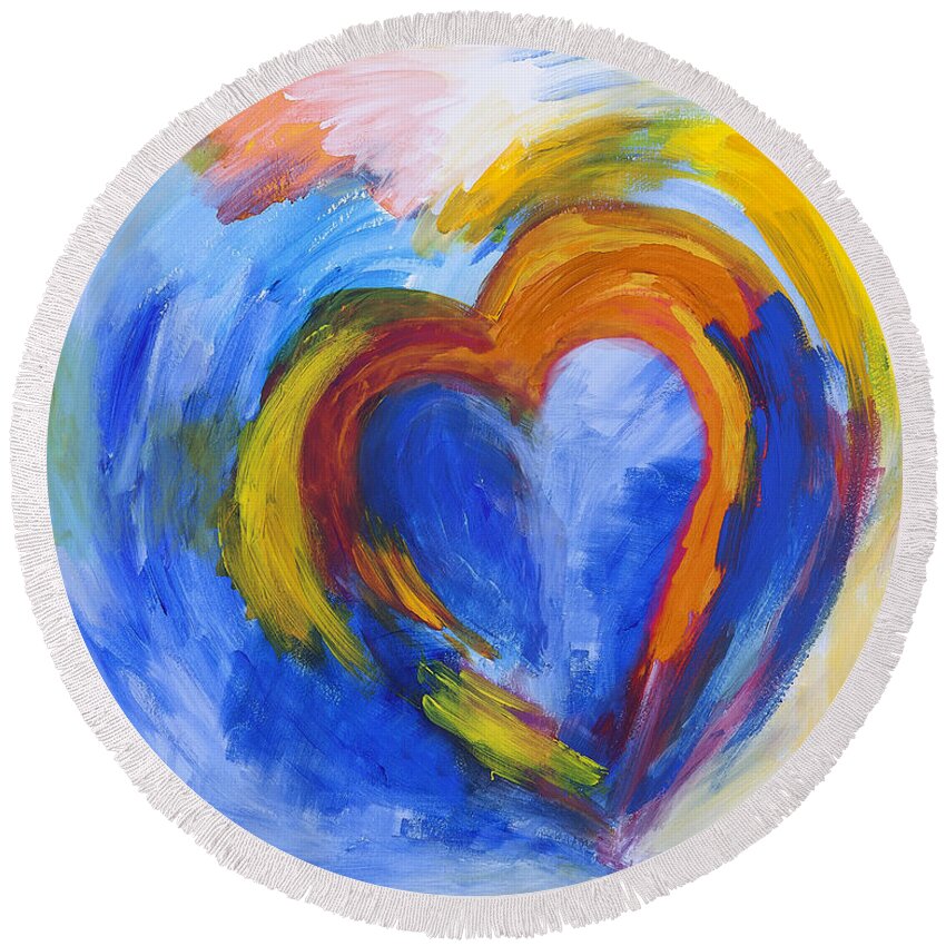 Heart Round Beach Towel featuring the painting Abstract Heart Painting by Stella Levi