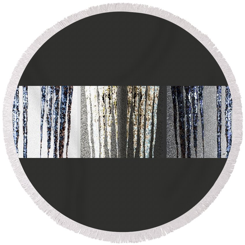 #abstracticicles Round Beach Towel featuring the digital art Abstract Icicles by Will Borden