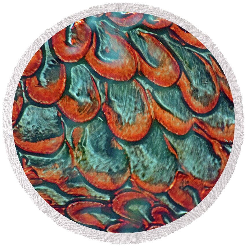 Abstract In Copper And Blue Round Beach Towel featuring the digital art Abstract in Copper and Blue No. 7-1 by Sandy Taylor