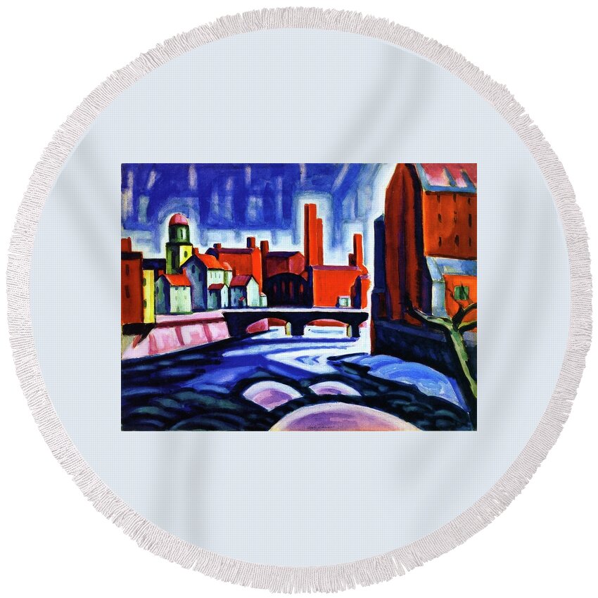 Oscar Bluemner Round Beach Towel featuring the painting Abstract Landscape by Oscar Bluemner