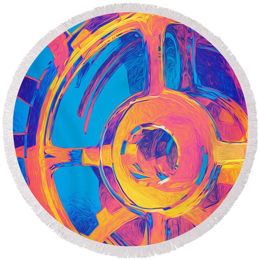 Surreal Round Beach Towel featuring the digital art Abstract Macro Gears by Phil Perkins