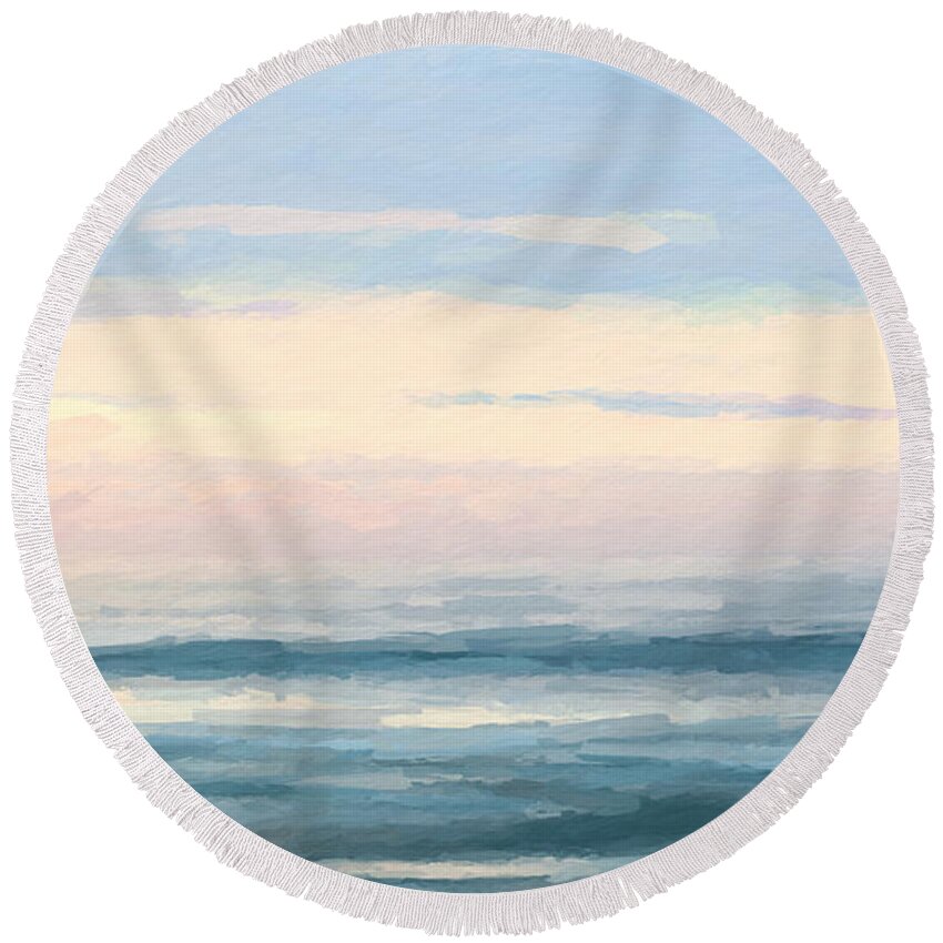Anthony Fishburne Round Beach Towel featuring the mixed media Abstract morning sea by Anthony Fishburne