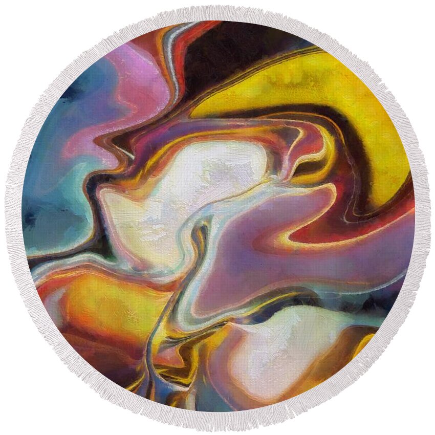 Abstract Round Beach Towel featuring the painting Abstract No. 6 by Lelia DeMello