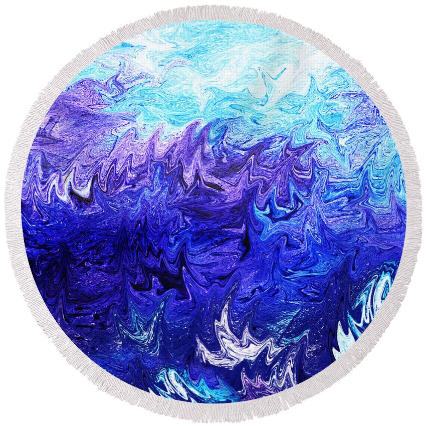 Abstract Ocean Collection Round Beach Towel featuring the painting Abstract Ocean Fantasy Four by Irina Sztukowski
