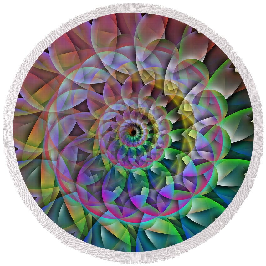 James Smullins Round Beach Towel featuring the digital art Abstract pastel spiral by James Smullins