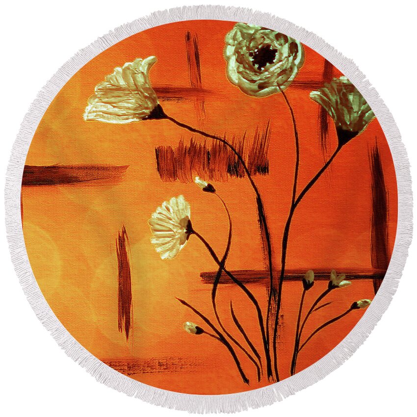 Abstract Round Beach Towel featuring the painting Abstract Poppies Series E42016 by Mas Art Studio